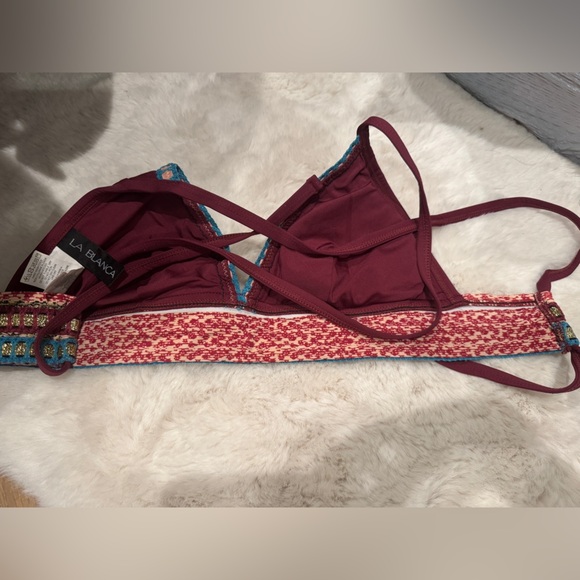 La Blanca swim top burgundy sz 4 patchwork design band - Picture 2 of 3